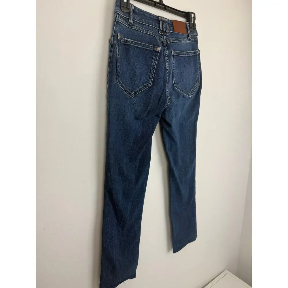 Anine Bing Womens Button Fly Raw Hem Denim Medium Wash Skinny Blue Jeans 26